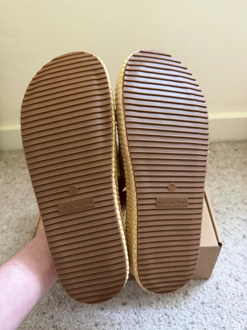 Raffia Woven Platform Slide Sandals | Boho Neutral Summer Beach Slides Size 9 - Picture 6 of 6